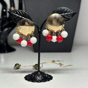 Totally Retro Long Dangling Red, White Earring